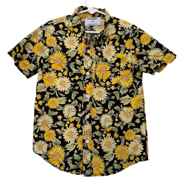 Old Navy Floral Sunflower Yellow Shirt Built in Flex Button Up Short Sleeve XS 5 - Picture 2 of 5